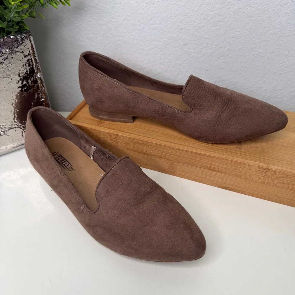 Seychelles Ruby II Loafers Brown Pointed Toe Faux Suede Smoking Flat Classic 7.5